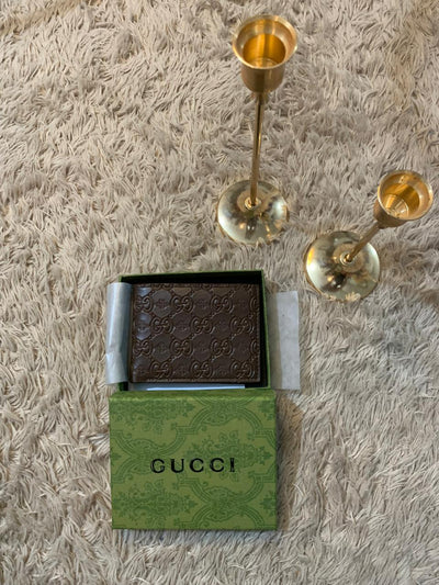 Gucci Signature Leather Men's Wallet in dark coffee brown
