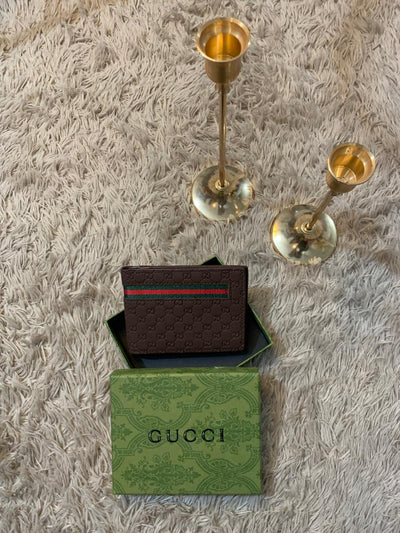 Gucci Signature Leather Web Band in dark coffee brown