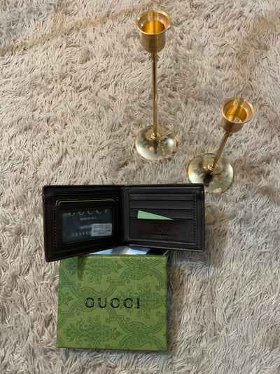 Gucci Signature Leather Web Band in dark coffee brown