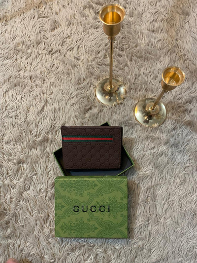Gucci Signature Leather Web Band in dark coffee brown
